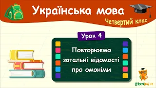 Повторюємо загальні відомості про омоніми. Урок 4. Українська мова. 4 клас