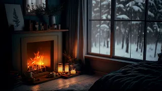Cozy Winter Ambience with a Crackling Fireplace and Blizzard Sounds for Relaxation and Sleep
