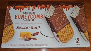 Costco Item Review Chocolate Honeycomb Sandwich Caramel Ice Cream w/ Sugar Bits & Speculoos Biscuit