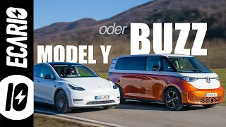 Tesla MODEL Y oder VW ID.BUZZ - Große E-Autos im Vergleich