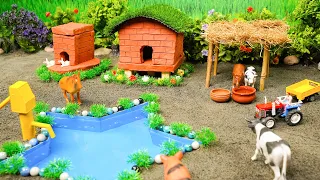 DIY mini Farm Diorama with house for Cow, Pig, Dog | Mini Hand Pump Supply Water Pool for animals #3