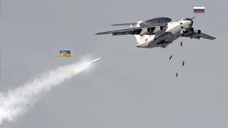 Scary moment! Russian pilots makes mistake after Russian Beriev A-50 is hit by hypersonic missile.