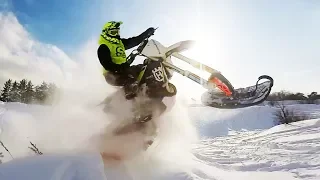 Snowbikes burst surroundings! KTM and Husqvarna snowbikes.