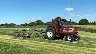 Silage 2022. Rowing the steep fields with a Fiat 100-90 Turbo 2wd.