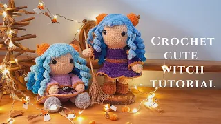 PART 1 (head): amigurumi plush doll tutorial 💕 how to crochet cute witch 💕