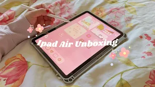 Ipad Air (pink) unboxing + apple pencil + accessories 🫶🏻 (aesthetic & asmr) 💗