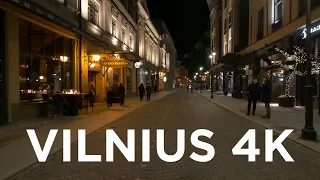 Walking in Vilnius Night (Binaural City Sounds) 4k