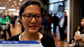 Hou Yifan after her fantastic draw in round 3 against Magnus Carlsen | GRENKE Chess Classic 2017