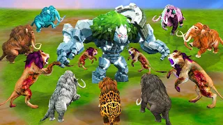10 Monster Lions vs 10 Zombie Mammoth vs Ice Monster Fight For Cow Cartoon Saved By Woolly Mammoth