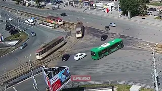 Tram goes off the tracks on a turn
