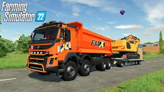 Farming Simulator 22 - VOLVO FMX 8X4 HARDOX TIPPER Is Transporting An Excavator