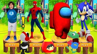 Tag with Ryan vs Sonic Dash vs Spiderman Unlimited vs Among Us Rush - All Characters Unlocked