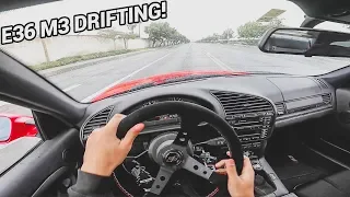BMW E36 M3 DRIFTING IN THE RAIN!! -  POV DRIVE! (Loud Exhaust)