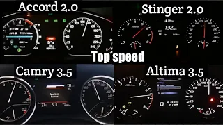 Honda accord Vs Nissan Altima Vs Toyota Camry Vs Kia Stinger top speed / 0-200 speed comparison