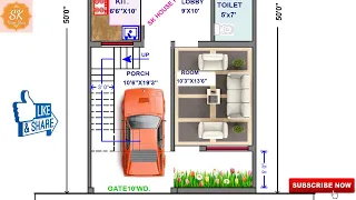 HOUSE PLAN 22' X 50’ / 1100 SQ.FT / 122 SQ.YDS / 102 SQ.M / 122 GAJ / WITH INTERIOR / (4K)