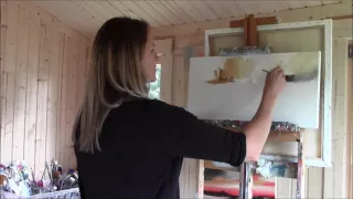 Scottish landscape artist Rosanne Barr in her studio