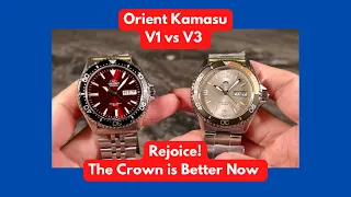 Orient Kamasu V1 vs V3 - they've improved the crown!