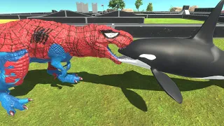 SPIDER MAN T-REX V2 VS ORCA DEATH RUN - Animal Revolt Battle Simulator