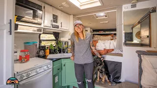 Solo Female In Renovated RV Truck Camper - Toilet & Shower In Her Micro Tiny House