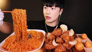 SUB) Honey combo fried chicken & Spicy fire chicken noodles mukbang ASMR | Korean Eating Real Sound