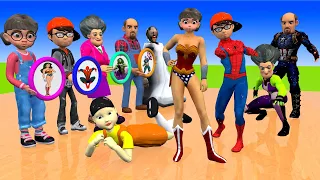 Scary Teacher 3D vs Squid Game Dresses Superhero Clothing Dressing Room Win or Lose 5 Time Challenge