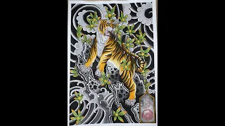 Japanese Tiger Tattoo Water Color Painting Process