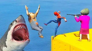 Scary Teacher 3D Miss'T Vs Spiderman Team - Shark Battle in the Sea (francis Rescue) Game Animation