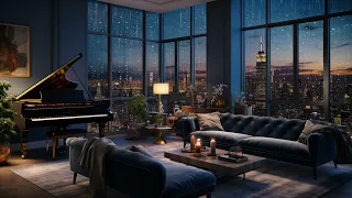 City Serenade | Night Rain on Window with Piano Melodies | Cozy Room Ambience for Relaxation ASMR