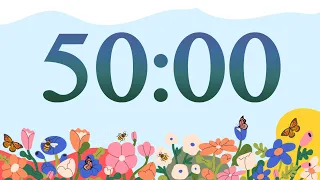 50 Minute Cute Spring Bees and Flowers Classroom Timer (No Music, Piano Alarm at End)