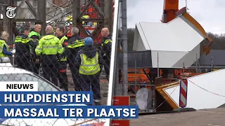 Eerste beelden: deel brug in aanbouw valt uit takels Lochem