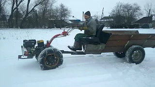 Самый быстрый мотоблок на R14 с цепями против стандартных колес