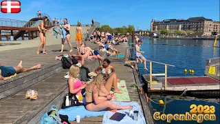 4K Waterfront Copenhagen walking tour | Harbour Baths Beach Denmark | 12 May 2023 #sunbathing