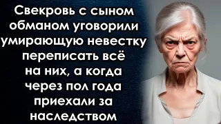 Cвекровь обманом уговорила невестку отдать всё, а когда через пол года приехала за наследством