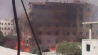 Syrian civil war: Footage of burning homes in Syria's Damascus