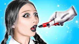 ¡Cambio de imagen supremo para Merlina Addams! De nerd a Merlina *Pequeños dispositivos para Dedos