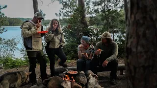 EXPLORING BACKCOUNTRY LAKES, EPIC PIZZA on an OPEN FIRE | Canoeing and Fishing with Friends
