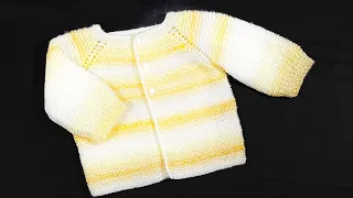 Basic knit baby cardigan sweater, knit baby coat or jacket FOR BEGINNERS 9-12M + more sizes