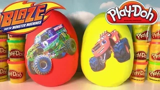 Giant Blaze and the Monster Machines and Grave Digger Play Doh Surprise Eggs