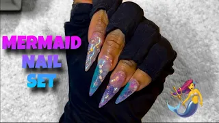 Glitter Polygel Nails & 3D Nail Art | Polygel Application| Mystic Mermaid Nails 🧜‍♀️