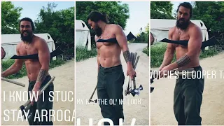 Jason Momoa Goes Shirtless To Teach His Son How To Throw Tomahawk Axes On Target Without Looking