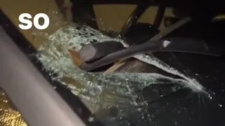 Woman Has a SPEAR Thrown Through Her WINDSHIELD😳 *Be Careful!*