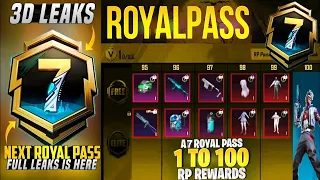A7 Royal Pass 1 To 100 RP Rewards | 3D Leaks Is Here | Upgrade 5 Guns & Free Vehicle Skin | PUBGM