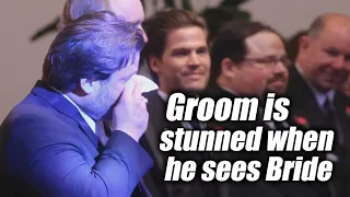 Groom cries when he sees the bride walk down the aisle