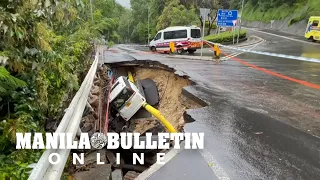 Rain in Hong Kong erodes road, car falls