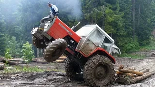 Stuntmen in tractors