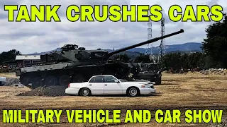 Tank Crushes Cars at Military Vehicle Show and Car Show