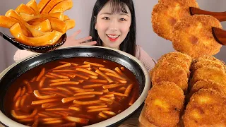 신전떡볶이 국물까지 퍼먹어야죠 고로케 먹방:) Spicy topokki potato croquette Mukbang