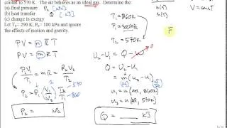 Exergy change of air in rigid tank that is cooled