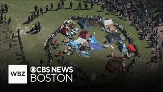 Police at Northeastern University in Boston approach pro-Palestinian student protesters