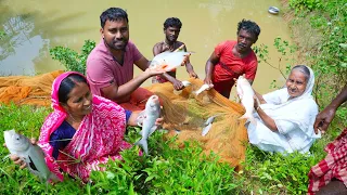 9 kg big katla fish handi recipe | village fishing & cooking katla fish in village style | villfood